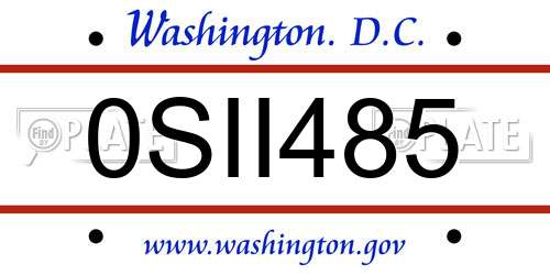 0SII485 District Of Columbia License Plate