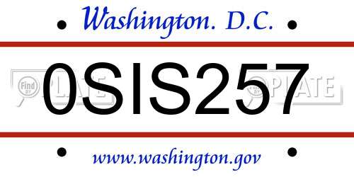 0SIS257 District Of Columbia License Plate