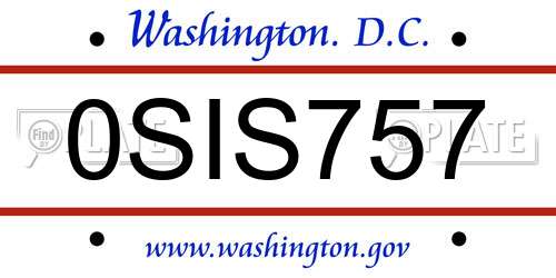 0SIS757 District Of Columbia License Plate