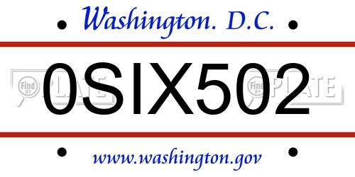 0SIX502 District Of Columbia License Plate