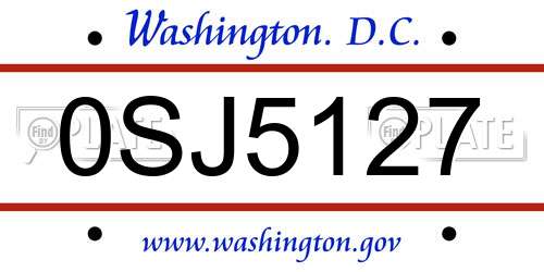 0SJ5127 District Of Columbia License Plate