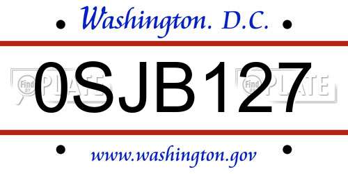 0SJB127 District Of Columbia License Plate