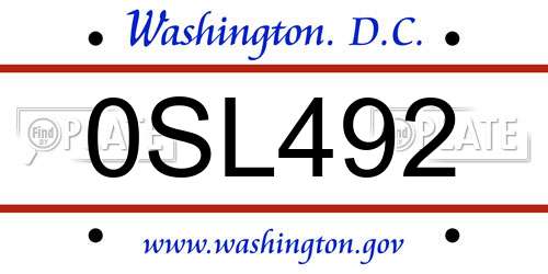 0SL492 District Of Columbia License Plate