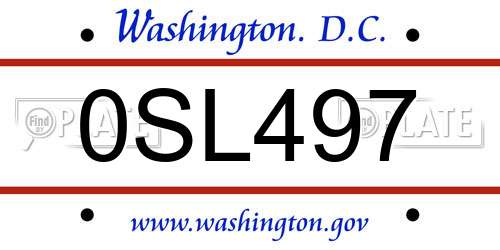 0SL497 District Of Columbia License Plate