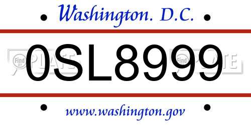 0SL8999 District Of Columbia License Plate