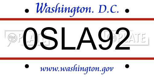 0SLA92 District Of Columbia License Plate