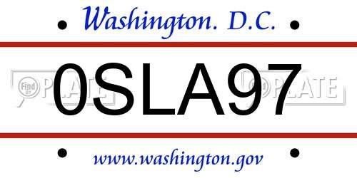 0SLA97 District Of Columbia License Plate