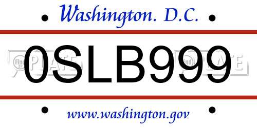 0SLB999 District Of Columbia License Plate