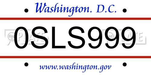 0SLS999 District Of Columbia License Plate
