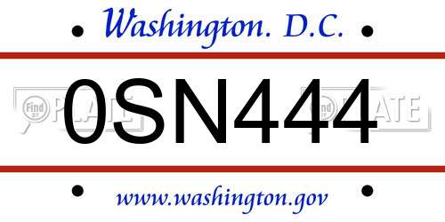 0SN444 District Of Columbia License Plate