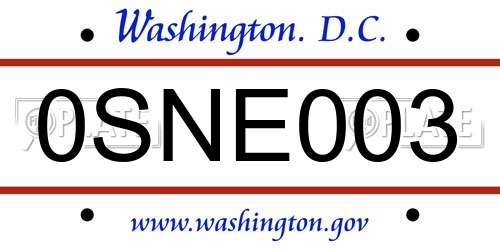 0SNE003 District Of Columbia License Plate