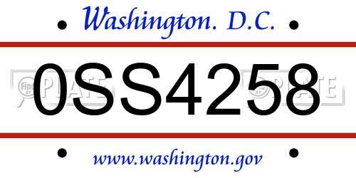 0SS4258 District Of Columbia License Plate