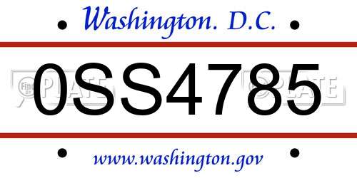 0SS4785 District Of Columbia License Plate