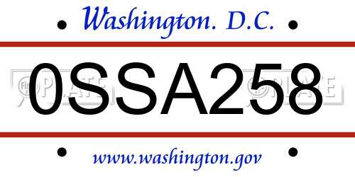 0SSA258 District Of Columbia License Plate