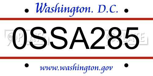 0SSA285 District Of Columbia License Plate