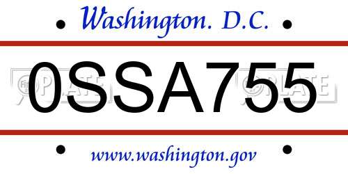 0SSA755 District Of Columbia License Plate
