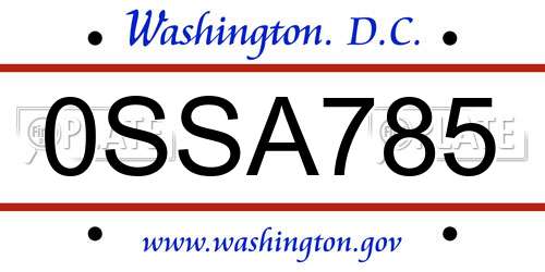 0SSA785 District Of Columbia License Plate