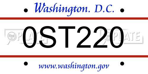 0ST220 District Of Columbia License Plate