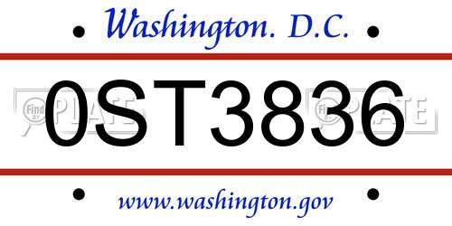 0ST3836 District Of Columbia License Plate