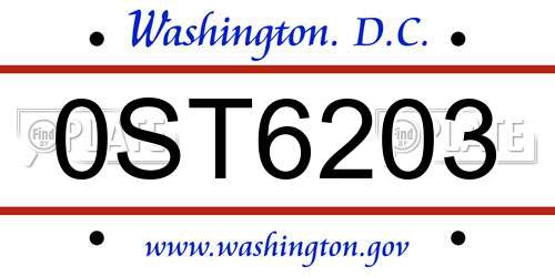 0ST6203 District Of Columbia License Plate