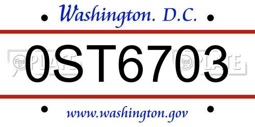 0ST6703 District Of Columbia License Plate