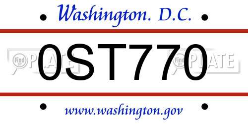 0ST770 District Of Columbia License Plate