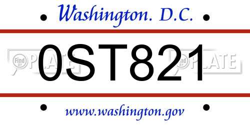 0ST821 District Of Columbia License Plate