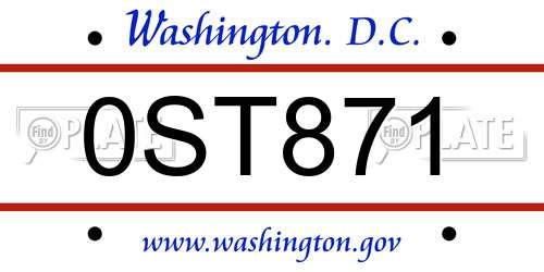 0ST871 District Of Columbia License Plate