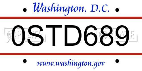 0STD689 District Of Columbia License Plate
