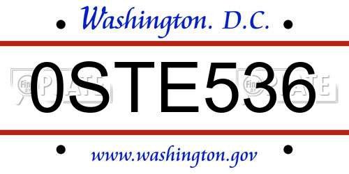 0STE536 District Of Columbia License Plate