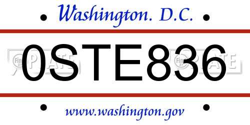 0STE836 District Of Columbia License Plate