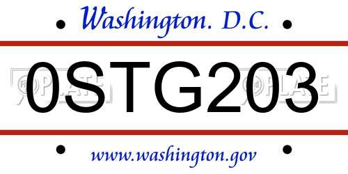 0STG203 District Of Columbia License Plate