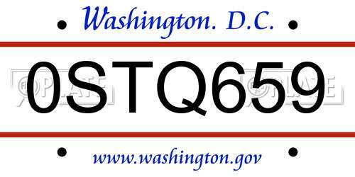 0STQ659 District Of Columbia License Plate