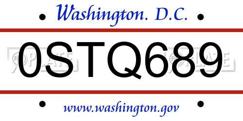 0STQ689 District Of Columbia License Plate