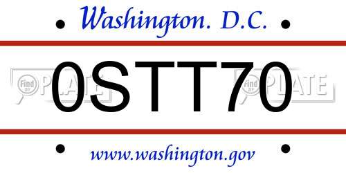 0STT70 District Of Columbia License Plate
