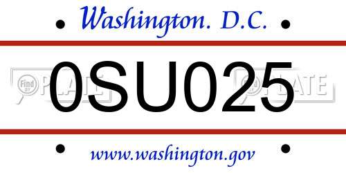 0SU025 District Of Columbia License Plate