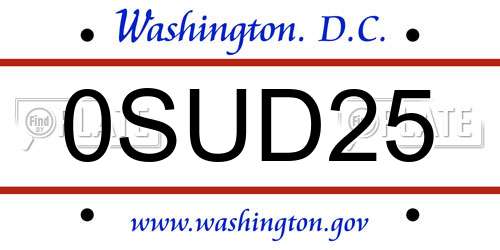 0SUD25 District Of Columbia License Plate
