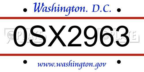 0SX2963 District Of Columbia License Plate
