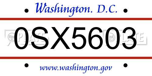 0SX5603 District Of Columbia License Plate