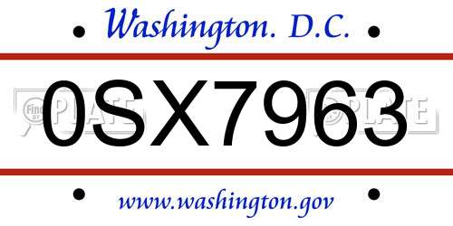0SX7963 District Of Columbia License Plate