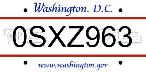 0SXZ963 District Of Columbia License Plate