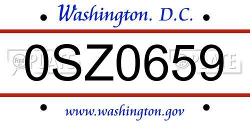 0SZ0659 District Of Columbia License Plate