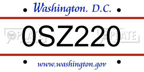 0SZ220 District Of Columbia License Plate