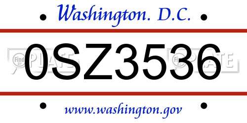 0SZ3536 District Of Columbia License Plate