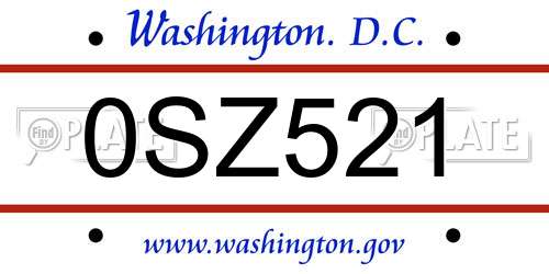 0SZ521 District Of Columbia License Plate