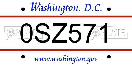 0SZ571 District Of Columbia License Plate