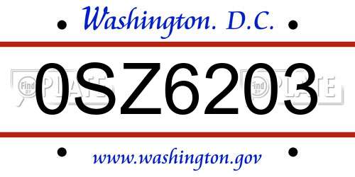 0SZ6203 District Of Columbia License Plate