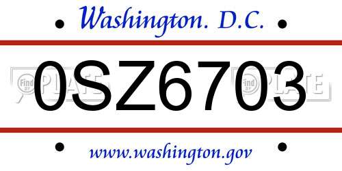 0SZ6703 District Of Columbia License Plate