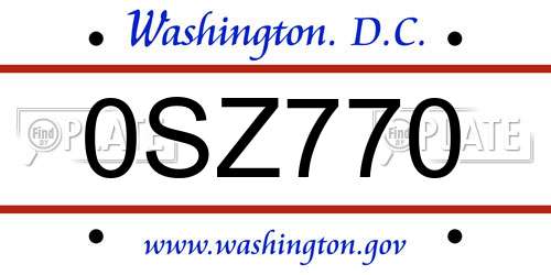 0SZ770 District Of Columbia License Plate