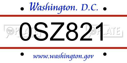 0SZ821 District Of Columbia License Plate